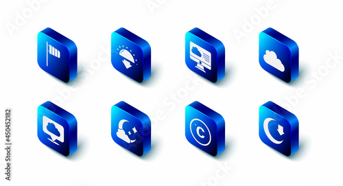 Set Sunset, Weather forecast, Cloud, Moon, Celsius, with moon, Location cloud and Cone windsock wind vane icon. Vector