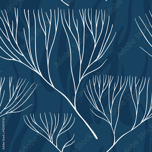 Vector seamless sea style patterns with corals and seaweeds. Abstract seamless background.