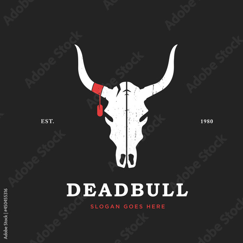 Bull skull logo design template. Vintage style bull head logo for countryside farm, restaurant, bar or others. © restu