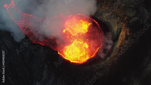 Wallpaper Mural Close look on volcano. Incredible aerial of the dramatic volcanic eruption of the Fagradalsfjall (Geldingadalur) volcano in Reykjanes peninsula Iceland. Flowing lava. Drone footage. Torontodigital.ca