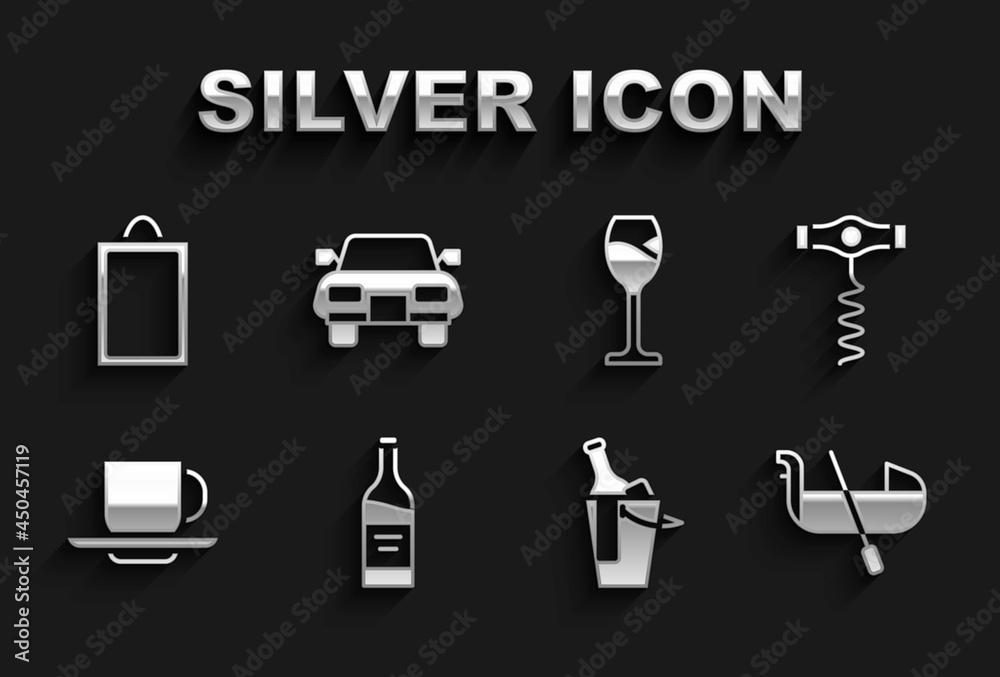 Set Bottle of wine, Wine corkscrew, Gondola, bucket, Coffee cup, glass, Picture and Car icon. Vector Set Bottle of wine, Wine corkscrew, Gondola, bucket, Coffee cup, glass, Picture and Car icon. Vector