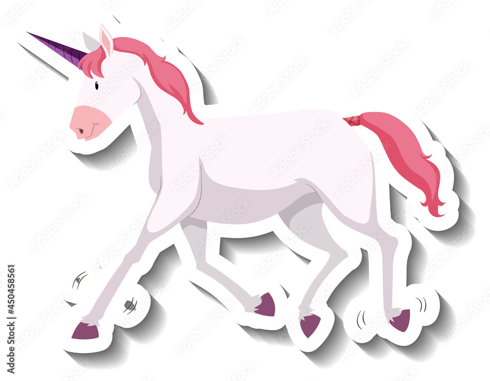 Pink unicorn standing pose on white background