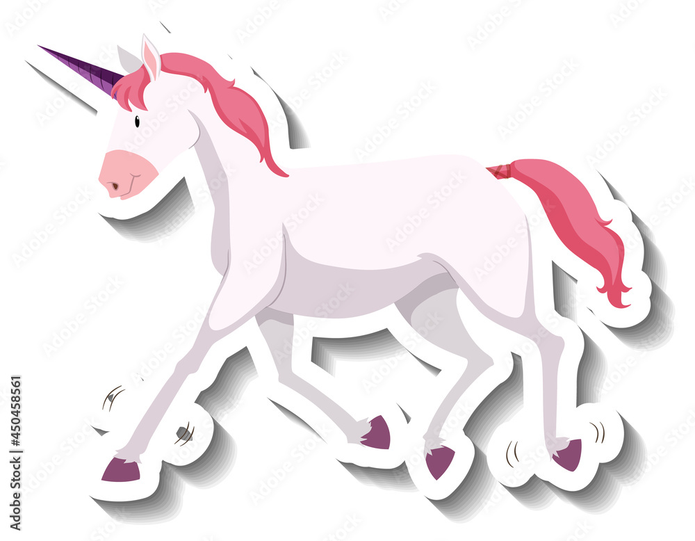 Pink unicorn standing pose on white background Pink unicorn standing pose on white background