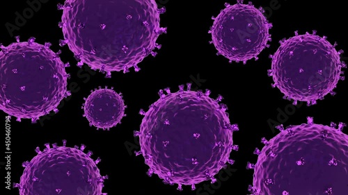Close-up of dissolving virus under microscope., SARS-CoV-2 COVID-19 pandemic cure or vaccination concept. Realistic high quality medical 3D animation