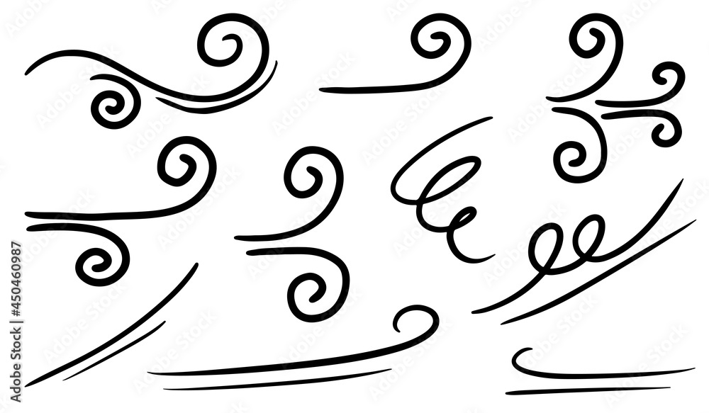 Fototapeta premium Doodle of wind gust isolated on a white background. hand drawn vector illustration.