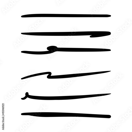 set of hand drawn underline, highlighter marker strokes, swoops, waves brush marks abstract doodle. vector illustration