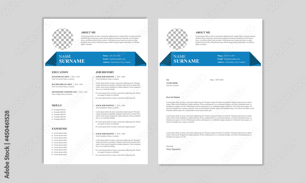 Creative and simple resume or cv tamplate with cover letter tamplate