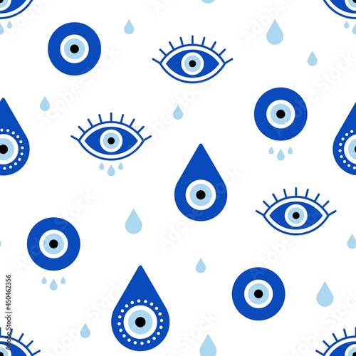 Evil eyes seamless pattern. Vector texture of protection talismans. Line art. 
