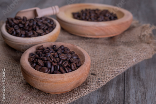 Close up of coffee beans. Delicious, tasty and aromatic 