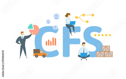 CFS, Container Freight Station. Concept with keyword, people and icons. Flat vector illustration. Isolated on white.