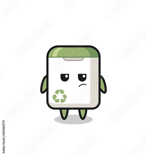 cute trash can character with suspicious expression