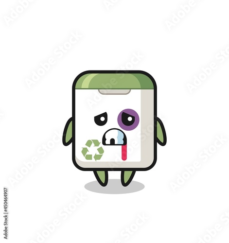 injured trash can character with a bruised face © heriyusuf
