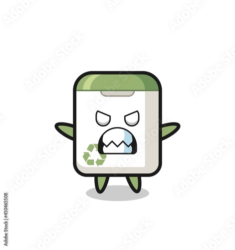 wrathful expression of the trash can mascot character