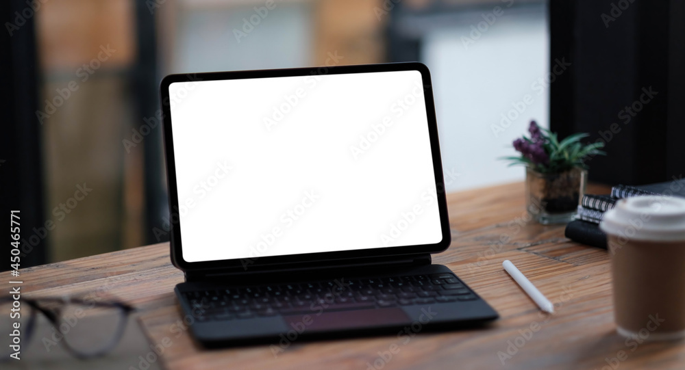 Mockup copy space blank screen laptop and office supplies on white desk. Stylish workspace concept. Mockup copy space blank screen laptop and office supplies on white desk. Stylish workspace concept.