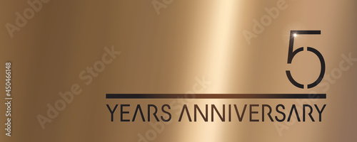 5 years anniversary vector logo, icon. Graphic symbol with metallic number for 5th anniversary