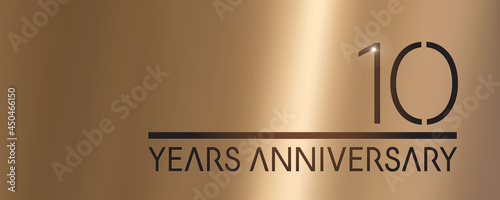 10 years anniversary vector logo, icon. Graphic symbol with metallic number for 10th anniversary