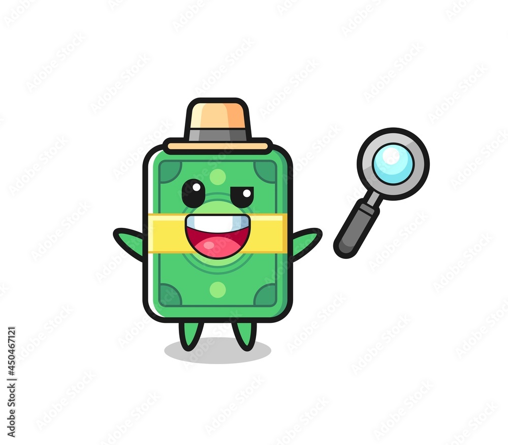 illustration of the money mascot as a detective who manages to solve a case