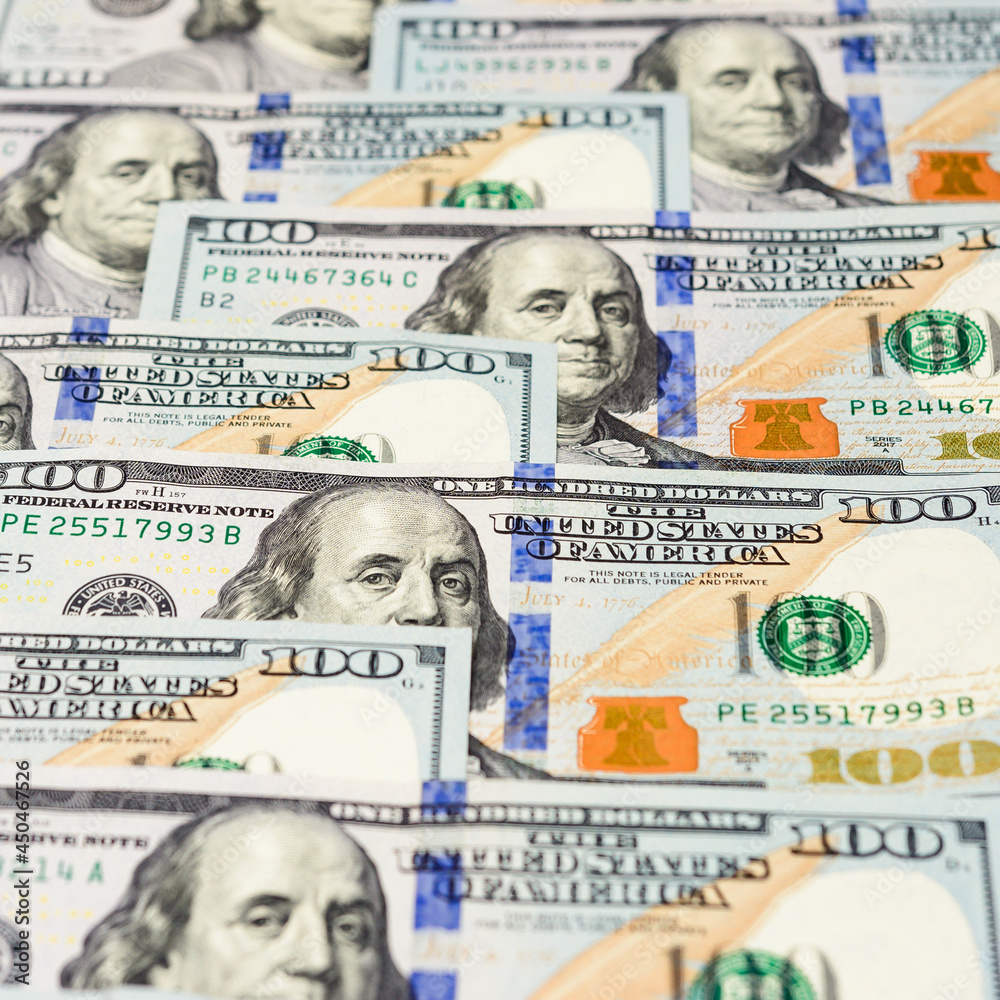 Dollar texture of 100, Benjamin Franklin and American cash.