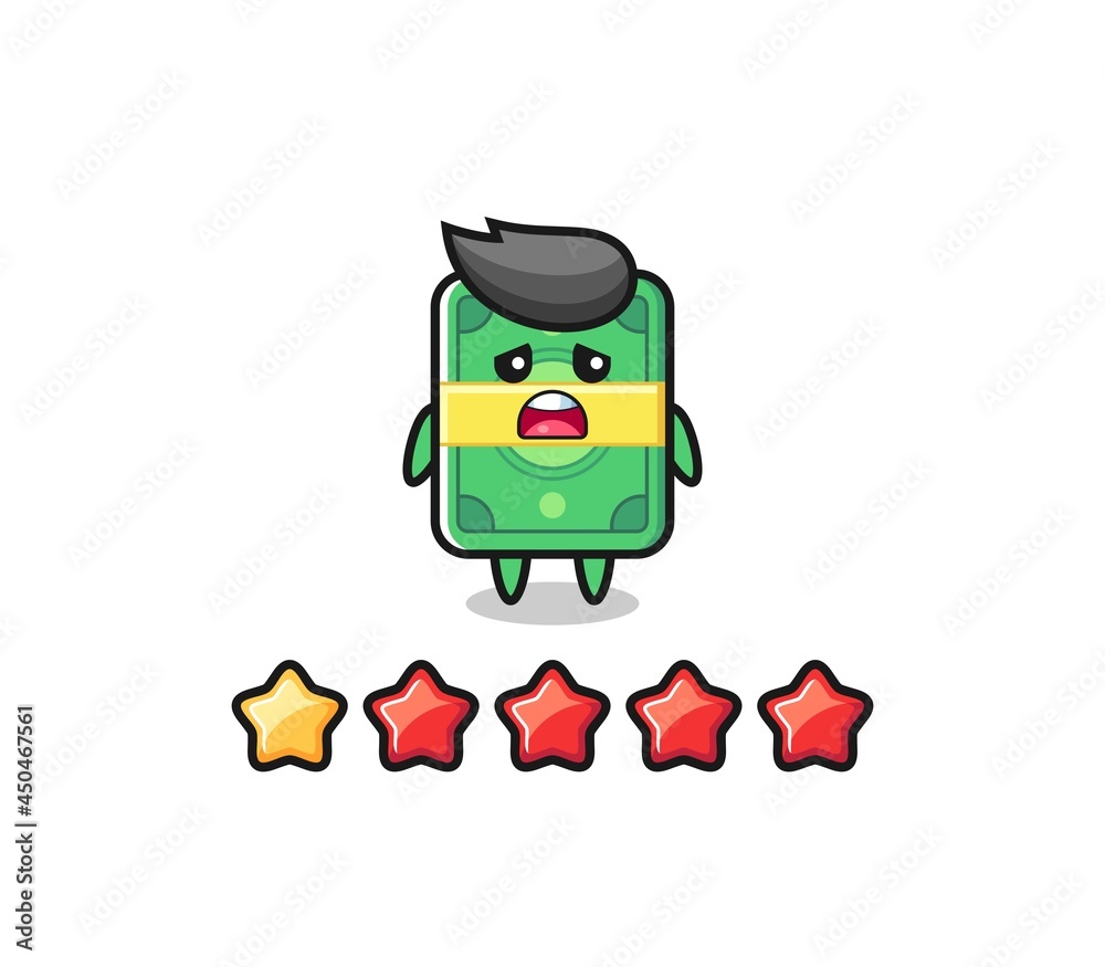 the illustration of customer bad rating, money cute character with 1 star