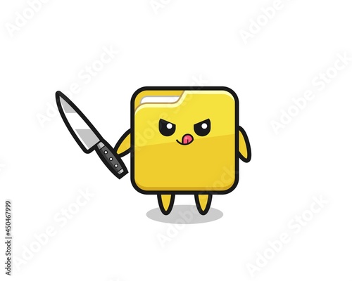 cute folder mascot as a psychopath holding a knife