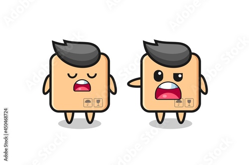 illustration of the argue between two cute cardboard box characters