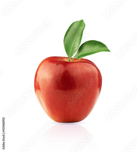 Red Apple. Red apple with green leaves isolated on white background.