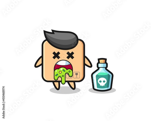 illustration of an cardboard box character vomiting due to poisoning