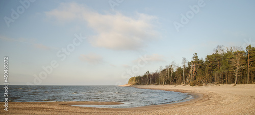 Fototapeta Naklejka Na Ścianę i Meble -  Baltic sea, waves and bend in sunny spring day. 