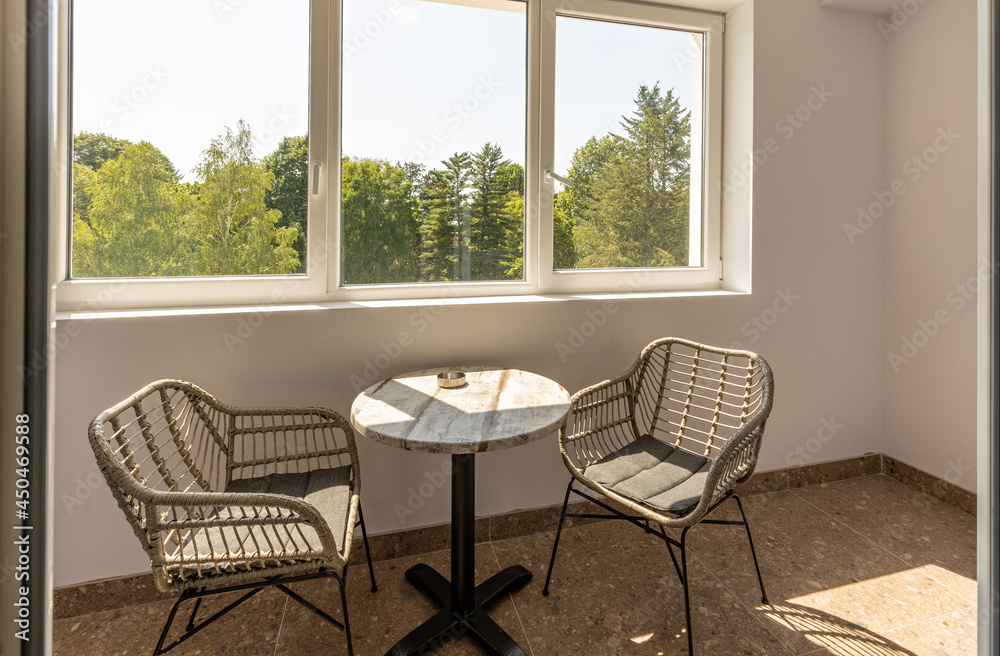 Fototapeta premium Small hotel apartment terrace with a view