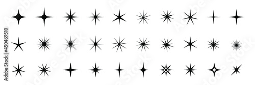 Sparkles, stars and bursts icons, twinkling stars. Glowing light effect star. Sparkles, shining burst. Christmas vector symbols isolated.