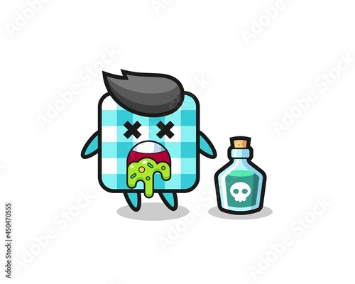 illustration of an checkered tablecloth character vomiting due to poisoning