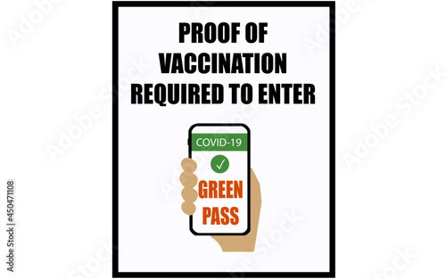 Covid-19 vaccination certificate , also known as green pass in Europe, is required to enter. Information and warning sign.