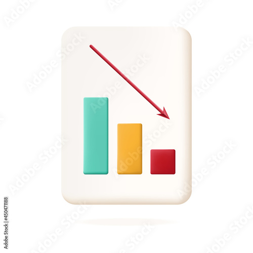 Loss graph 3d, paper document, page. Graph, diagram of efficiency. Statistics, analysis or audit of changes in key business indicators. Development control concept, recession trend. Vector 