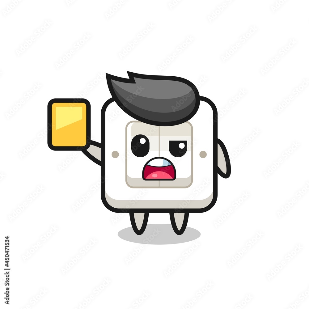 cartoon light switch character as a football referee giving a yellow card cartoon light switch character as a football referee giving a yellow card