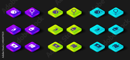 Set Blade razor, Bar of soap with foam, Spray can for hairspray, Barber apron, Hand mirror and Barbershop icon. Vector