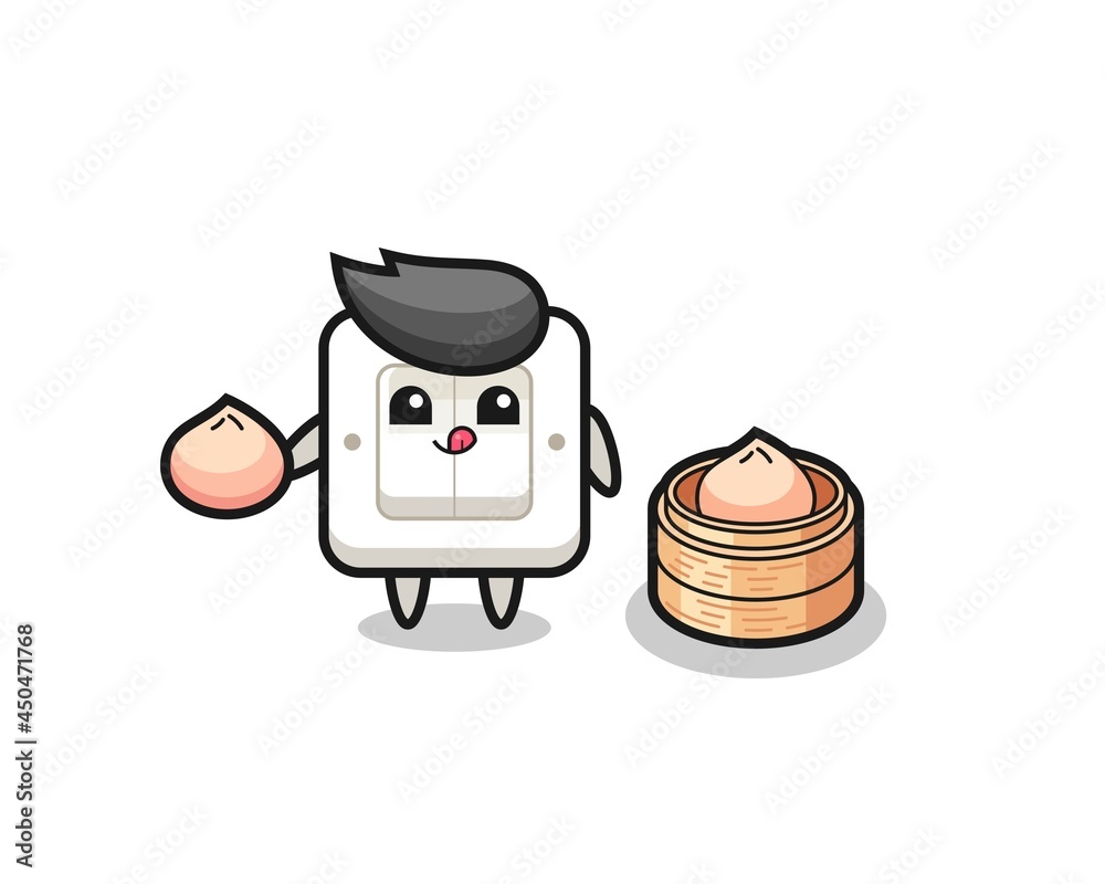 Naklejka premium cute light switch character eating steamed buns