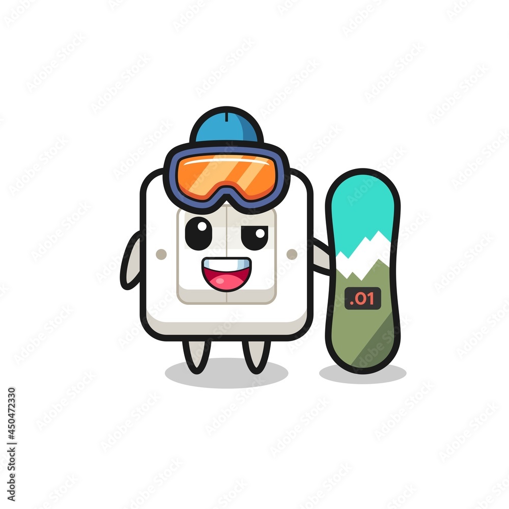 Illustration of light switch character with snowboarding style