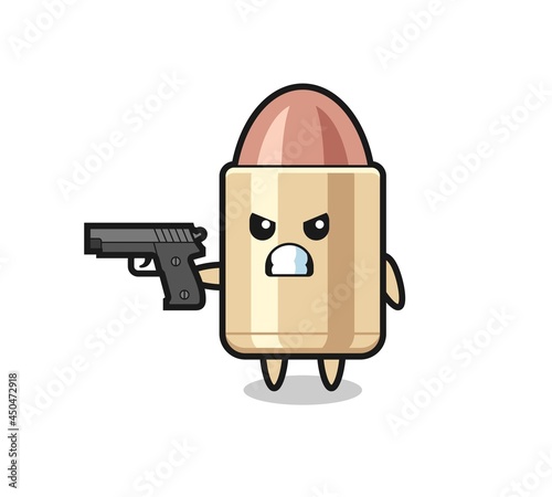 the cute bullet character shoot with a gun
