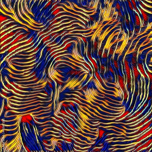dark blue red and yellow gold contour lines making unique patterns and floral fantasy design