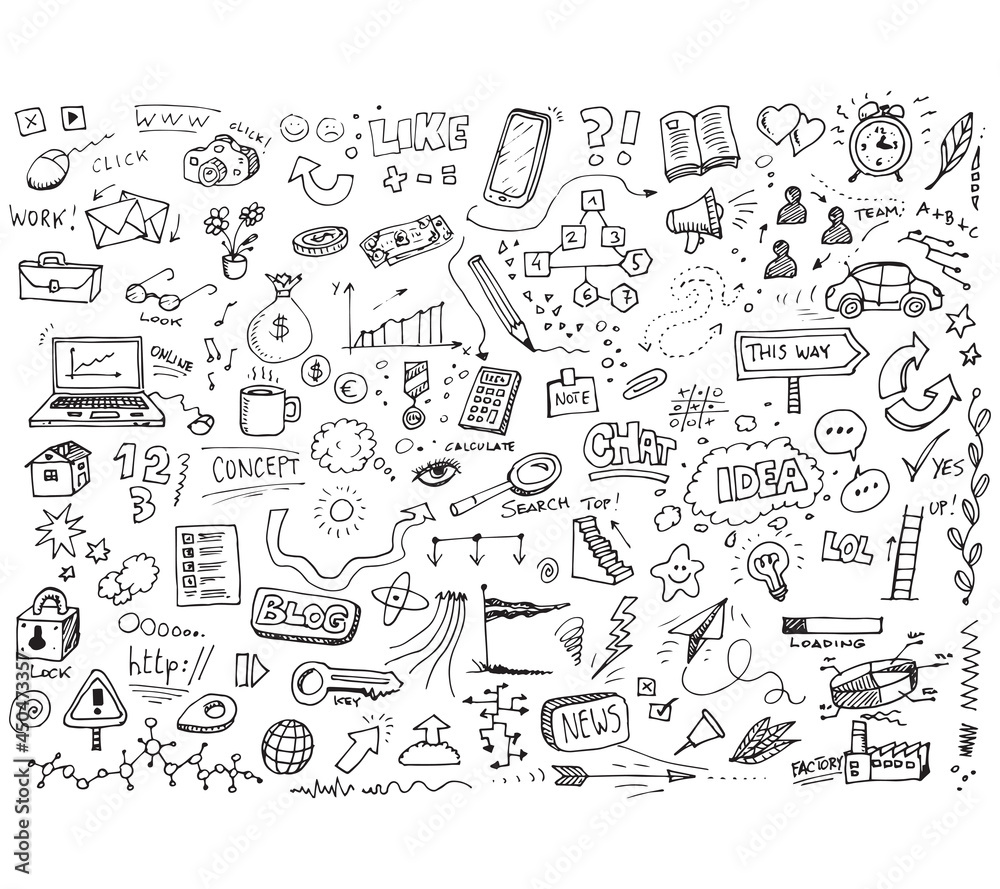 Internet and business hand drawn vector dooles set Internet and business hand drawn vector dooles set