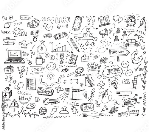 Internet and business hand drawn vector dooles set photo