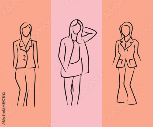 sketch and hand drawn working woman pose set illustration