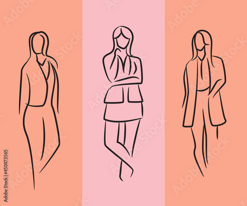 sketch and hand drawn working woman pose set illustration