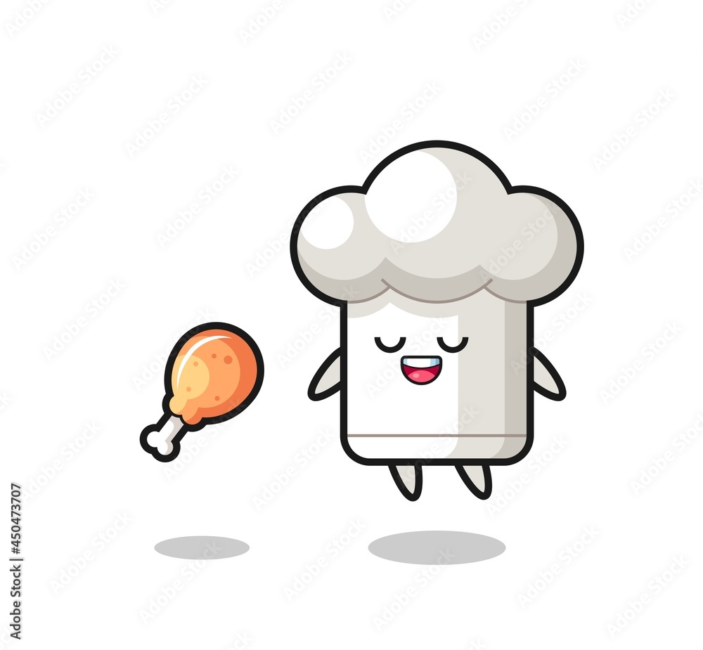 cute chef hat floating and tempted because of fried chicken cute chef hat floating and tempted because of fried chicken