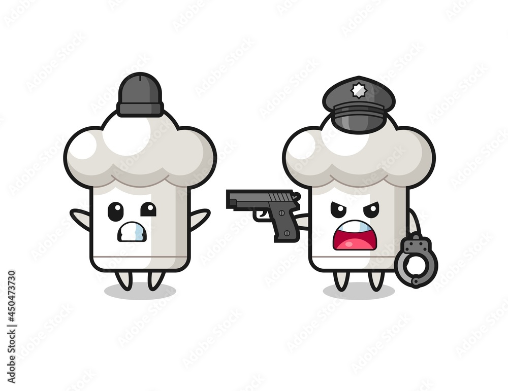 illustration of chef hat robber with hands up pose caught by police
