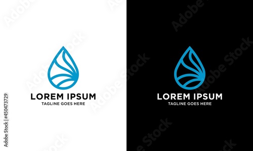 Water drop Logo design vector Template Linear style. Blue Drops Line Aqua Icon Logotype