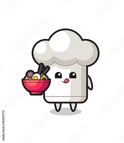 cute chef hat character eating noodles