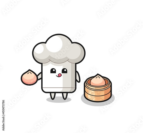cute chef hat character eating steamed buns