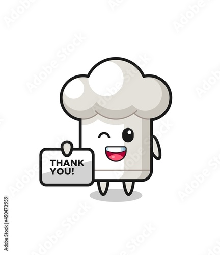 the mascot of the chef hat holding a banner that says thank you