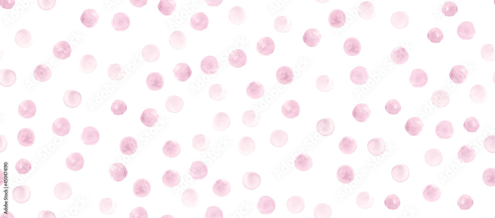 Seamless Rose Watercolor Circles. Rounds Texture. Graphic Spots Illustration. Art Pink Watercolor Circles. Grunge Brush